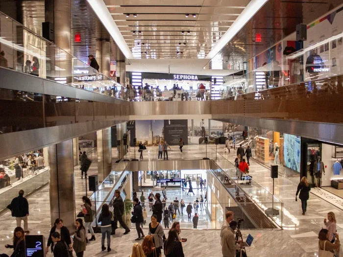 A multi-level modern shopping centre atrium